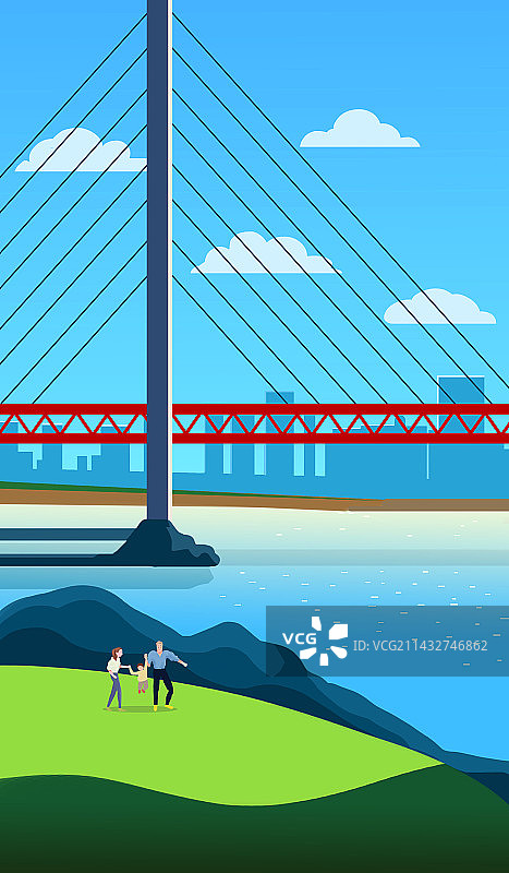 网红城市都市城市旅游旅行建筑桥梁大桥嘉陵江风景重庆景区插画图片素材