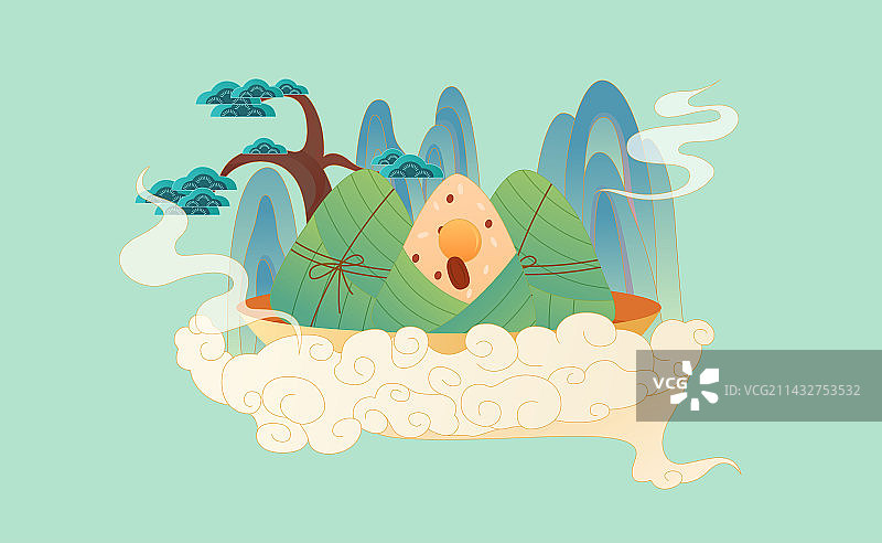 端午节山水插画图片素材