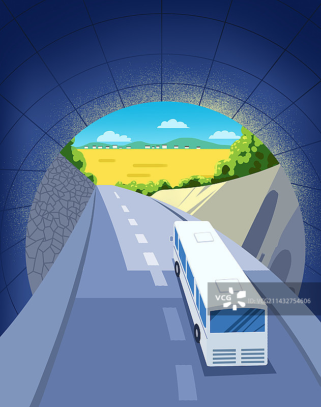 交通安全路面路况隧道旅游旅行大巴车风景景色景点户外插画图片素材