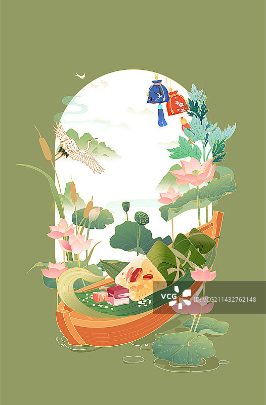 端午节粽子中国风矢量插画海报插画之咸肉粽图片素材