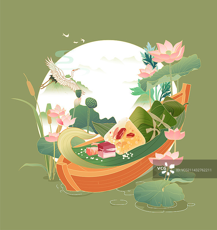 端午节粽子中国风矢量插画海报插画之咸肉粽图片素材