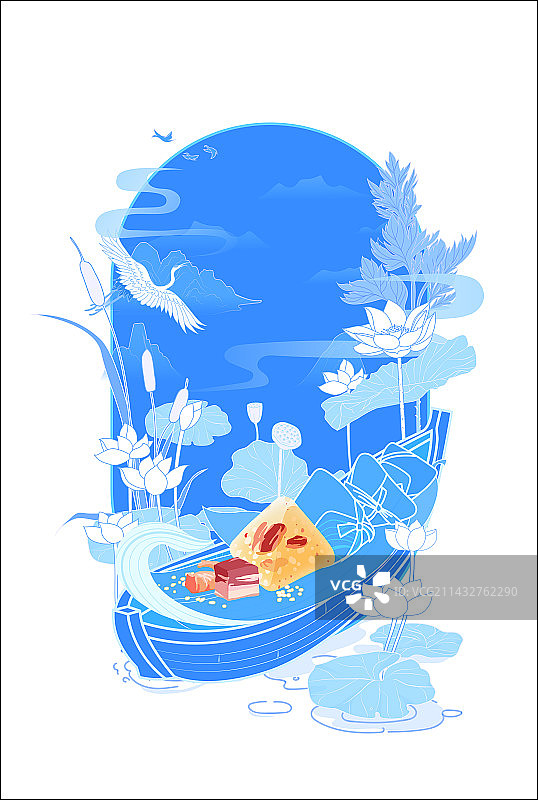 端午节粽子中国风矢量插画海报插画之咸肉粽图片素材