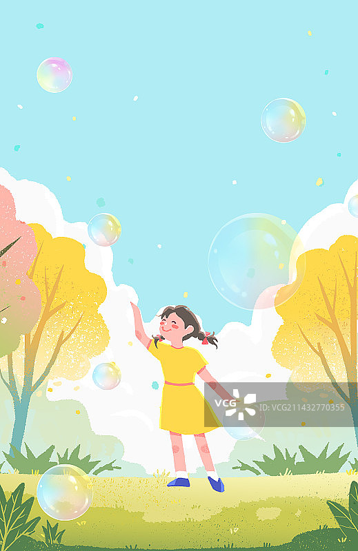 追泡泡的小女孩图片素材