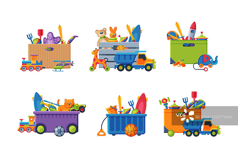 装有不同明亮玩具的儿童玩具箱图片素材