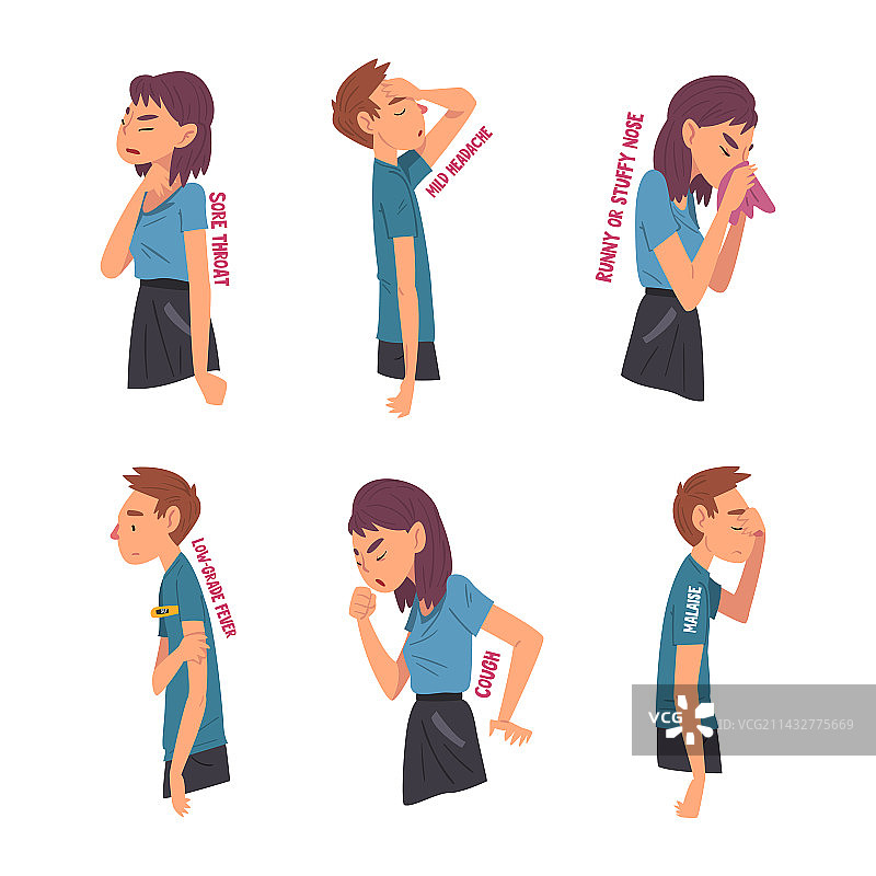 男人和女人患有感冒或流感症状图片素材