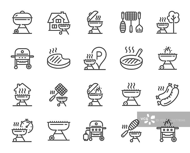 烤肉或三文鱼牛排烧烤架线条图标图片素材