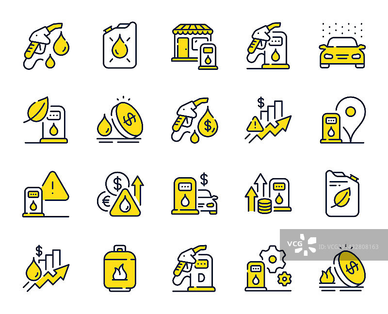 加油站线性图标：汽油桶和柴油图片素材