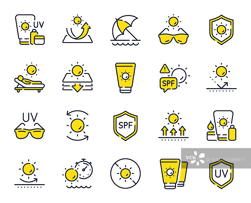 防晒系列图标，沙滩防晒霜图片素材