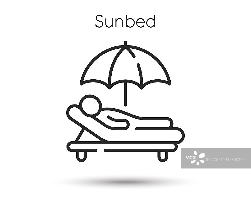 日光浴床线条图标：沙滩躺椅夏季标志图片素材