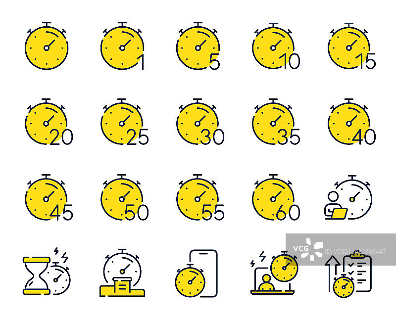 计时器线性图标：沙漏和时钟图片素材