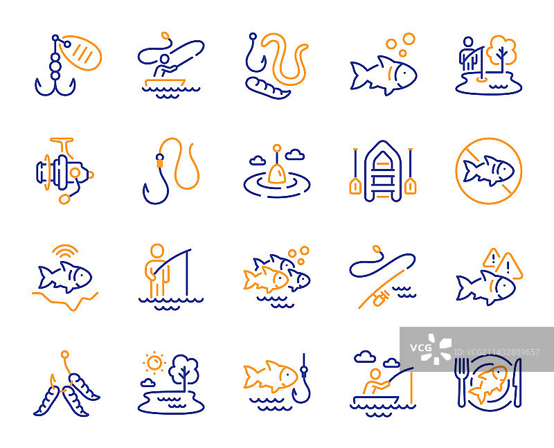 钓鱼线图标，充气船或蠕虫图片素材