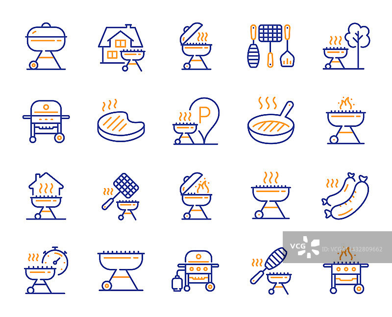 烤肉或三文鱼牛排烧烤架线条图标图片素材