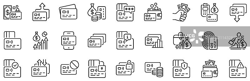 信用卡非现金支付线性图标图片素材