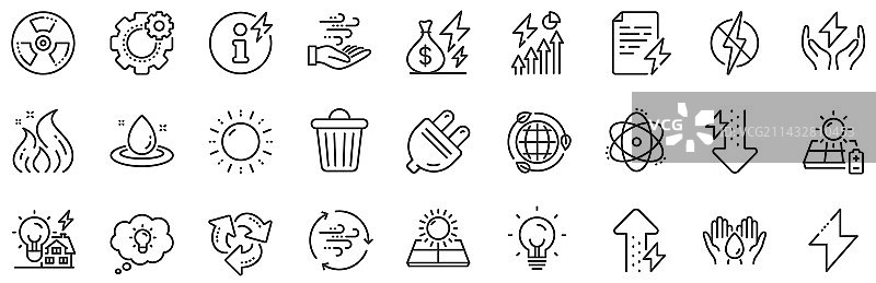 能源线条图标：太阳能电池板、风能等图片素材