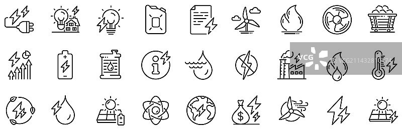 能源类型线条图标：煤炭运输车、太阳能图片素材