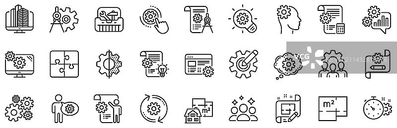 包含创意灯泡分隔线的工程线性图标图片素材