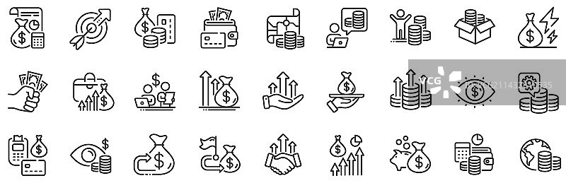 金融线性图标：会计、硬币、预算图片素材