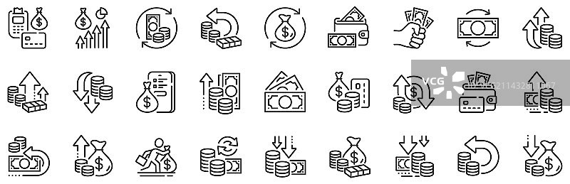 金融收入减少的金钱线条图标图片素材