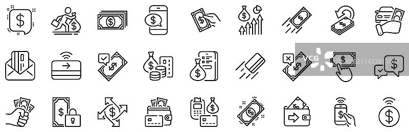 接受转账支付的支付线性图标集图片素材