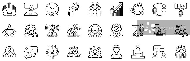 商务人士线性图标：团队会议与工作图片素材