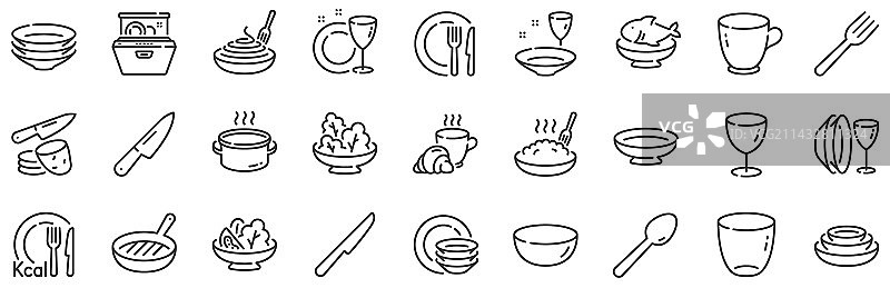 餐具线条图标，餐盘和食物碗图片素材