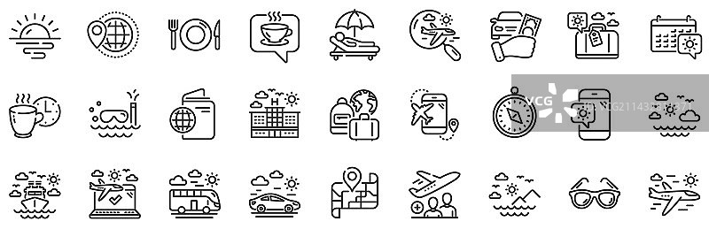 旅行线性图标套图：护照和行李图片素材