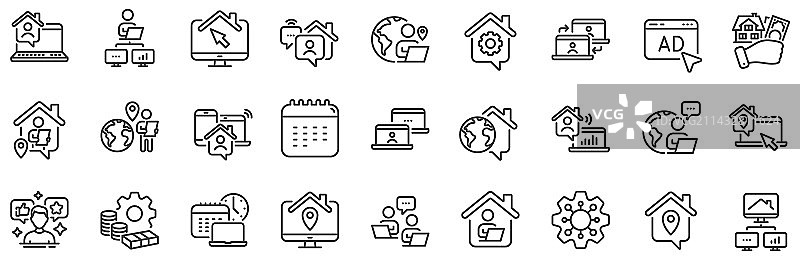 在家工作线性图标：远程工作者、自由职业者图片素材