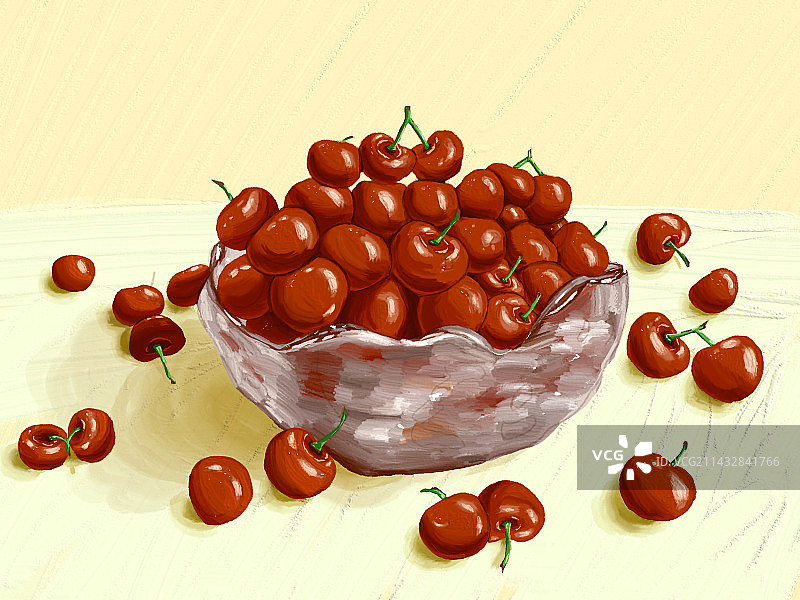 插画 一盆车厘子 水果图片素材
