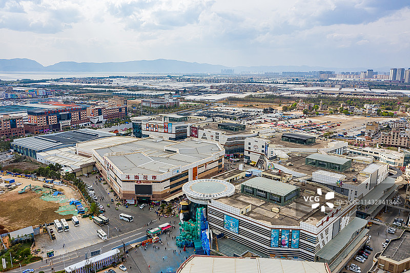 航拍云南昆明斗南花卉市场 昆明斗南花市 亚洲最大鲜切花交易市场 金斗南花都图片素材