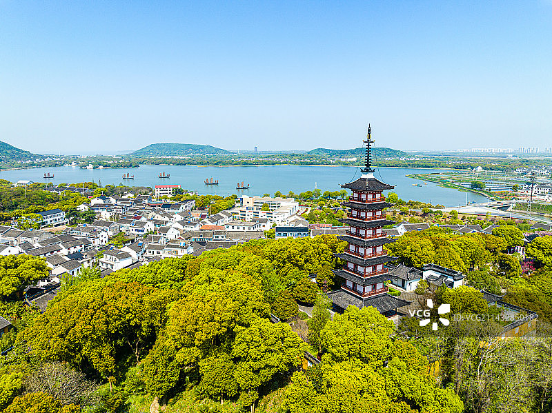 苏州光福，铜观音寺，光福塔，春季航拍图片素材