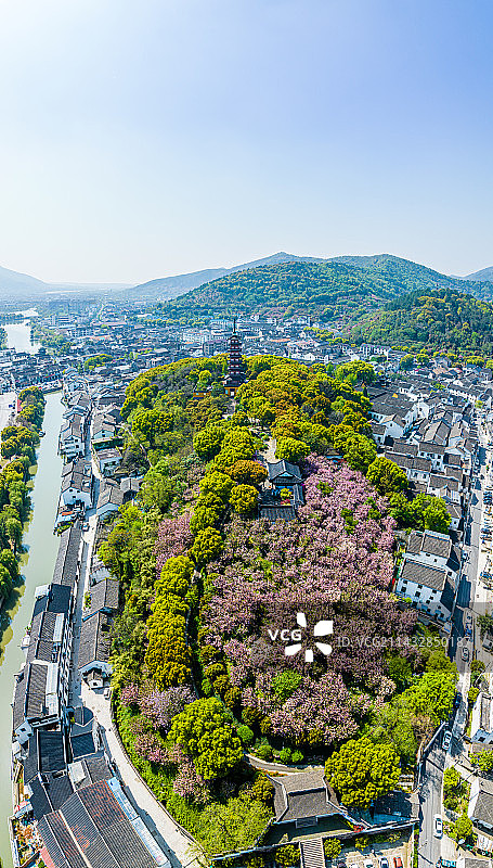 苏州光福，铜观音寺，光福塔，春季航拍图片素材