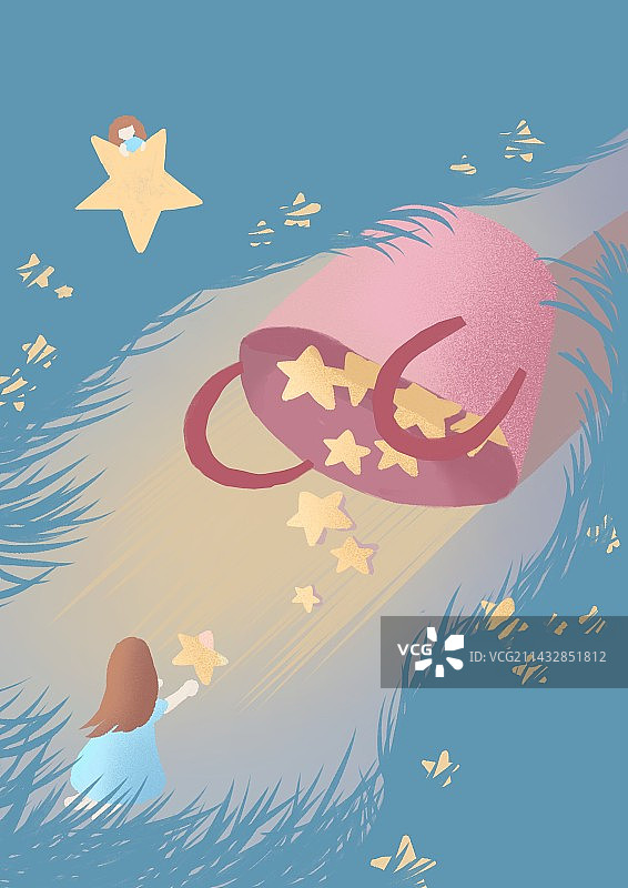 摘星星的小女孩图片素材
