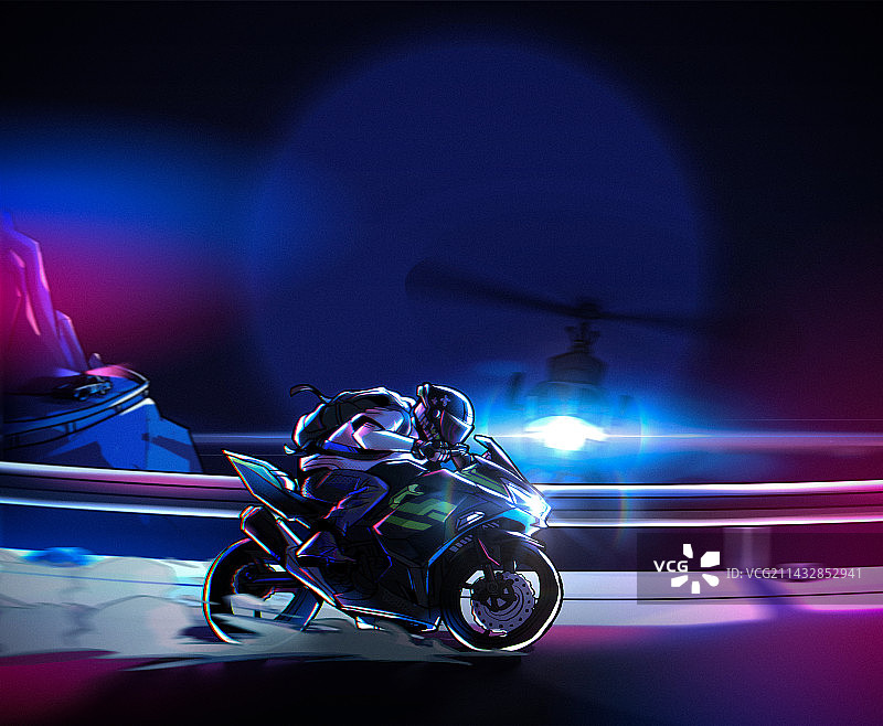 摩托车夜间跑山图片素材