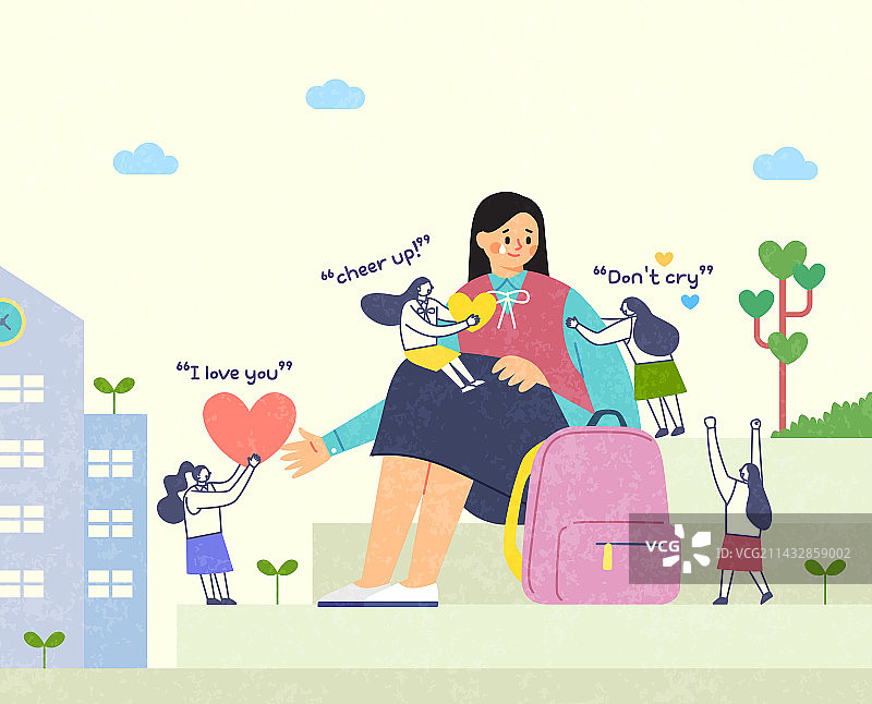 充满希望的人们欢呼雀跃，高中生背着书包图片素材