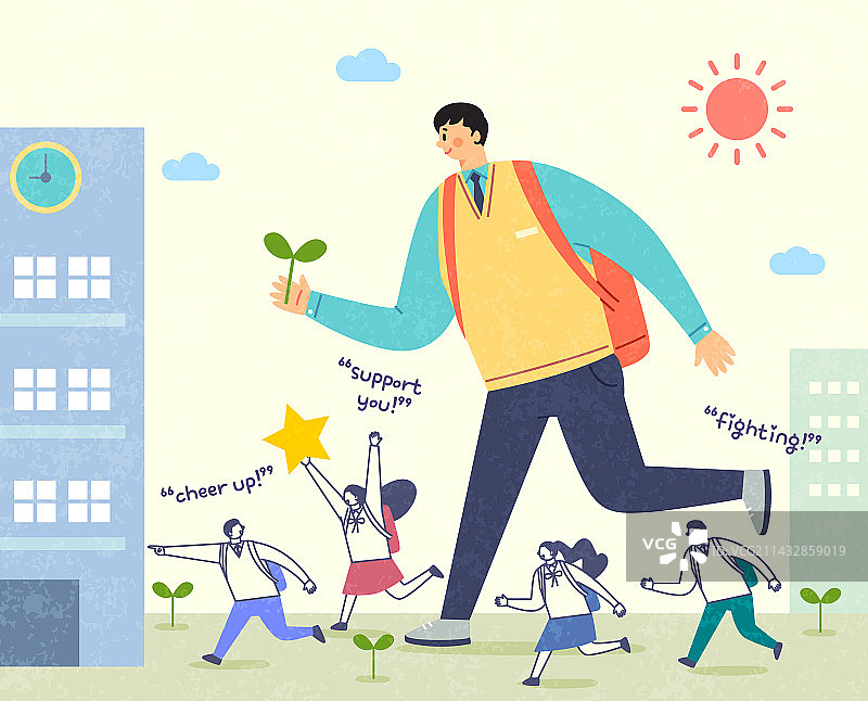 希望：人们欢呼雀跃，鼓励，青少年，高中生，奋斗，出勤，校园生活图片素材