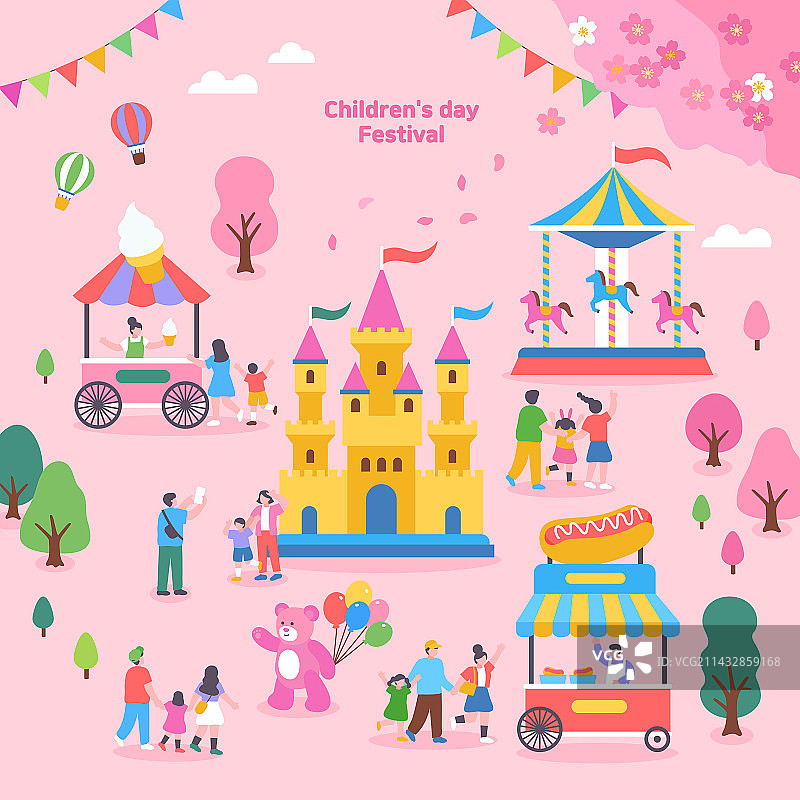 节日赏樱花主题公园人群图片素材