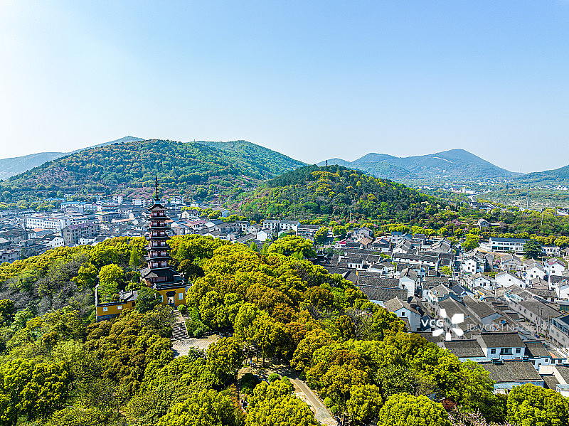 苏州光福，铜观音寺，春季航拍图片素材