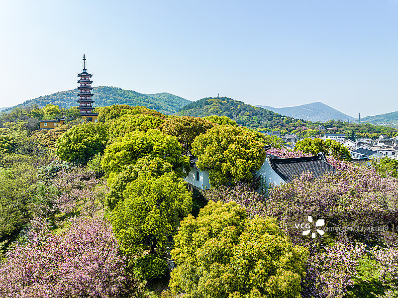 苏州光福，铜观音寺，春季航拍图片素材
