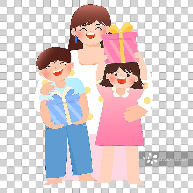 可爱的儿童、女人和礼物矢量人物插画元素图片素材