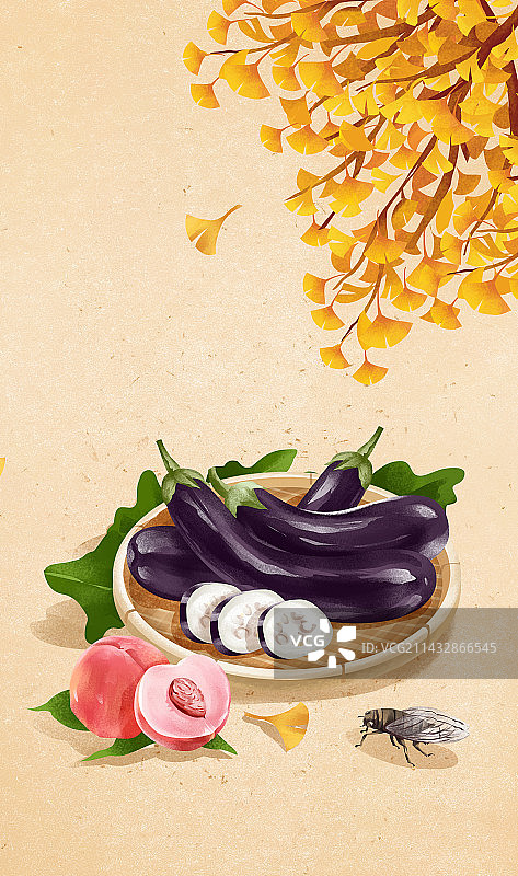 二十四节气之立秋特色插画食物图片素材