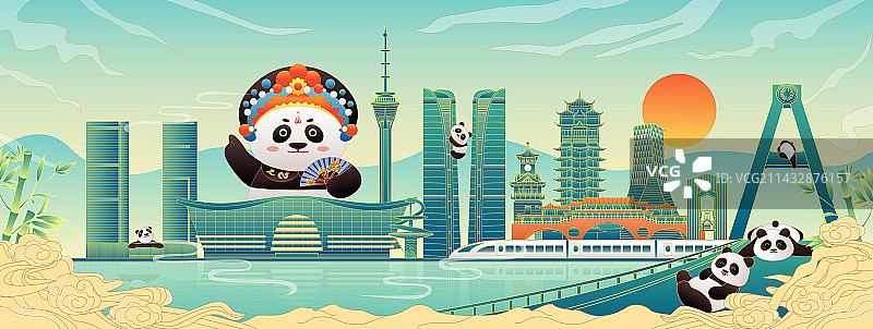 成都国潮城市建筑插画图片素材