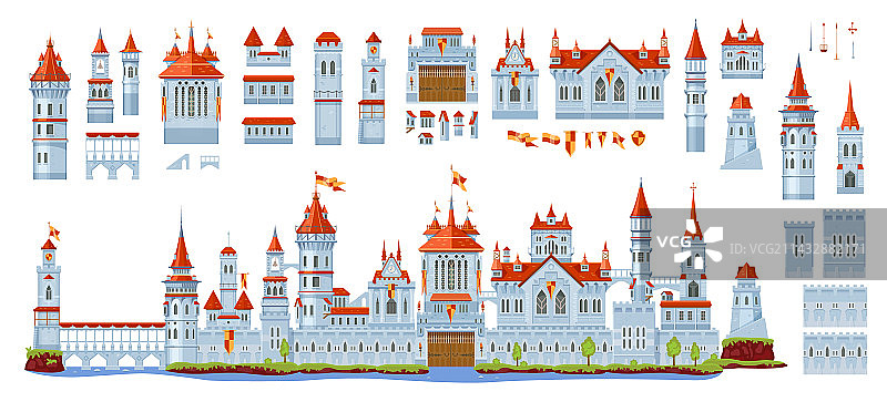 中世纪城堡塔楼和城墙图片素材