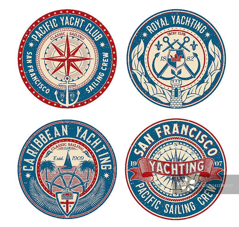 游艇俱乐部复古徽章航海比赛标志图片素材