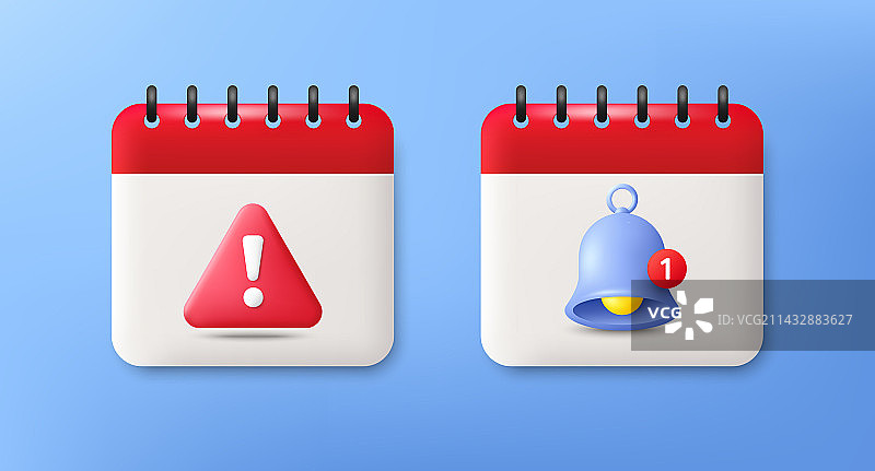 带有危险警报和铃铛的3D日历图标图片素材