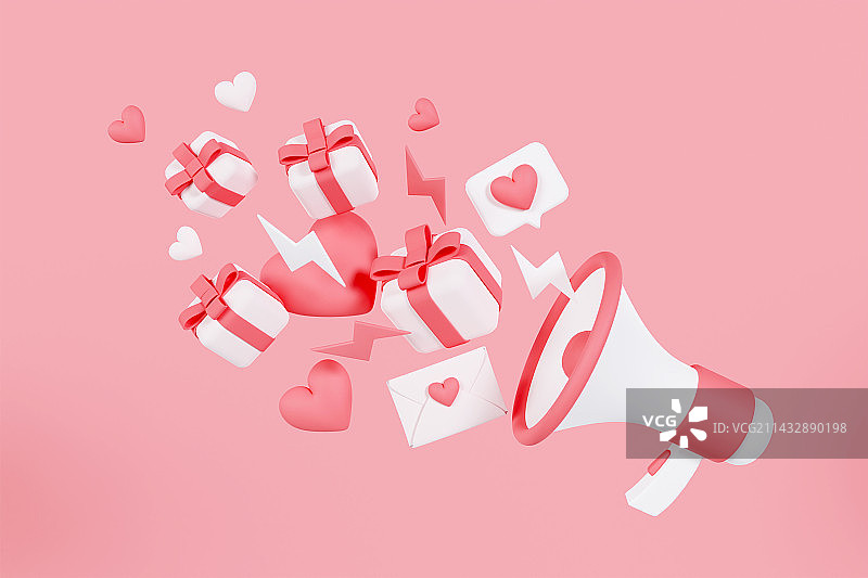 3D立体粉色情人节喇叭插画图片素材