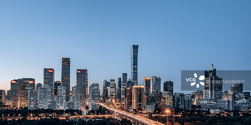 中国北京国贸CBD城市天际线高视角夜景图片素材