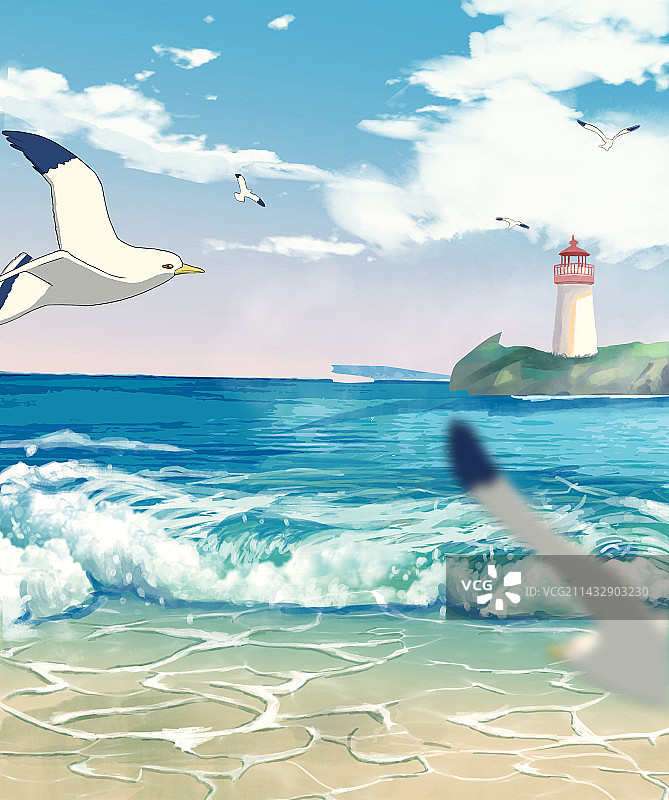 手绘大海海浪背景图片素材