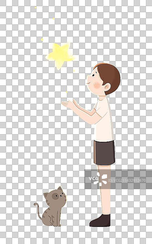 接星星的男孩和猫咪图片素材