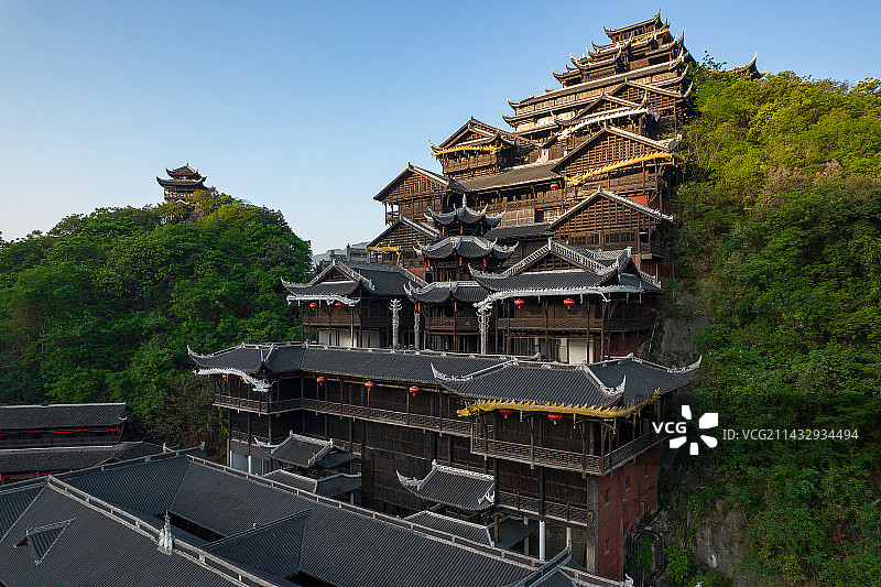 中国重庆市彭水县蚩尤九黎城景区航拍图片素材