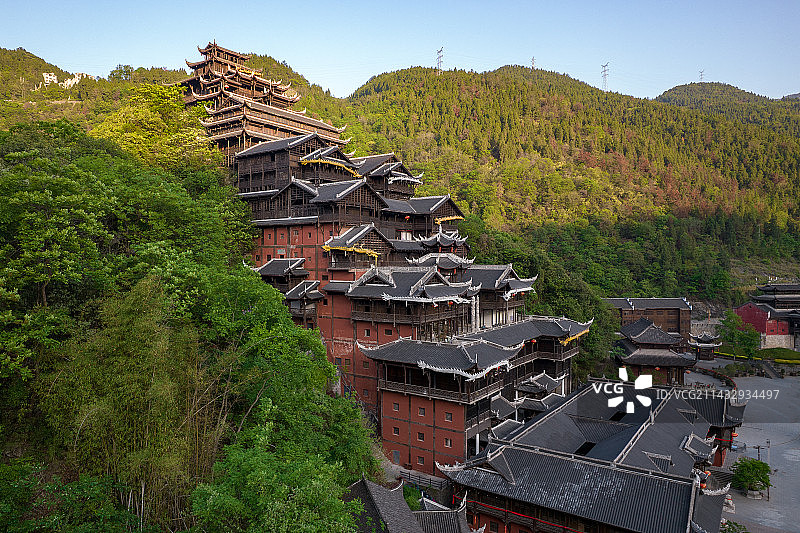 中国重庆市彭水县蚩尤九黎城景区航拍图片素材